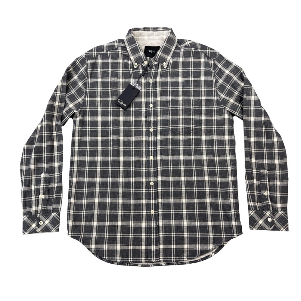 Rails Connor Shirt Mens Medium Charcoal Cream Plaid Button Down Long Sleeve